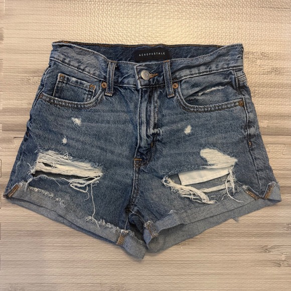 Aeropostale Pants - Aeropostale Mom Short Womens 0 Blue Distressed High Rise Denim Cut Offs Grunge
